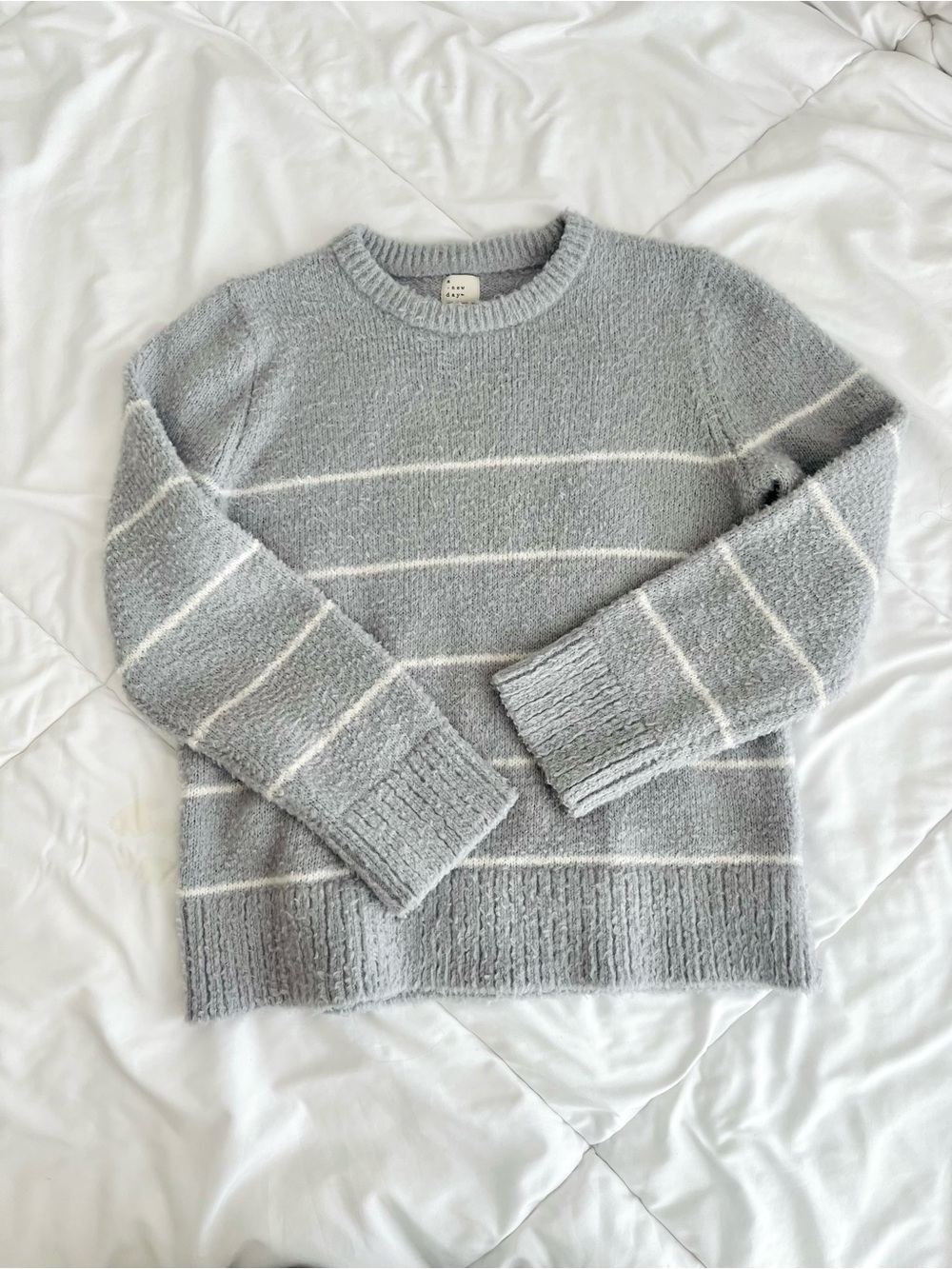 Gray striped fuzzy sweater